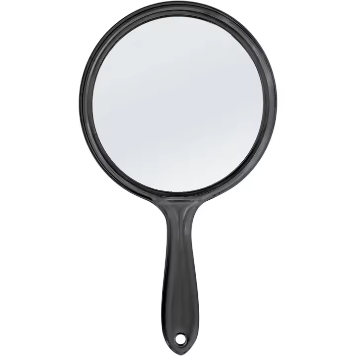 Espejo de mano de doble cara con mango, espejo de maquillaje, espejo de aumento, espejo de mano de forma redondeada, negro - 1
