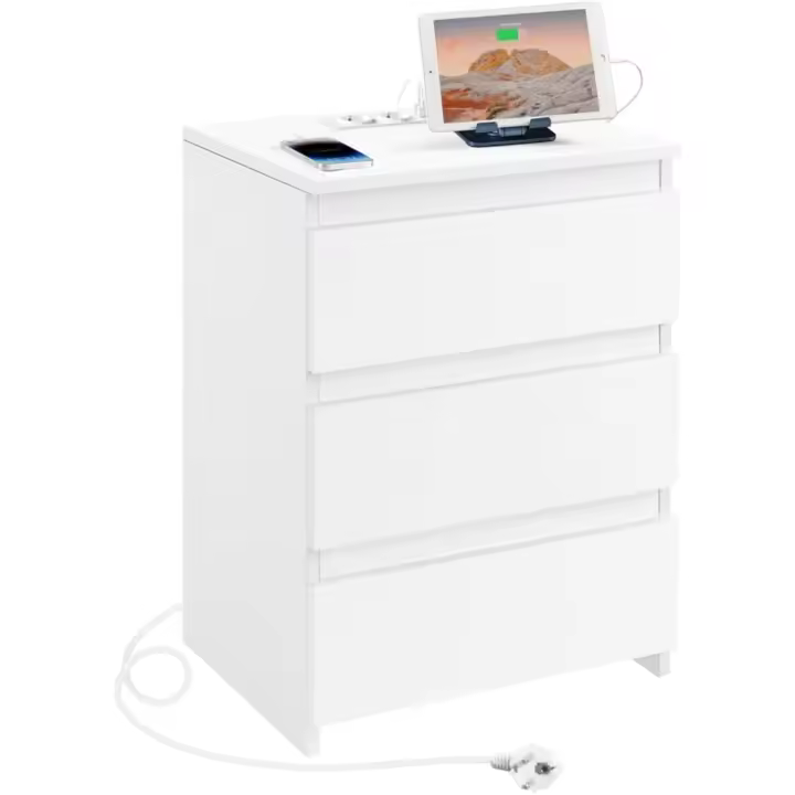 Noche 3 Cajones Noche Nórdico para Dormitorio Auxiliar Minimalista para Cama Blanco - 1