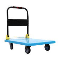 Camión de mano plegable con plataforma azul, carrito de mano de empuje, resistente, ahorro de espacio, con capacidad de carga de 400 kg y 4 ruedas - details 4