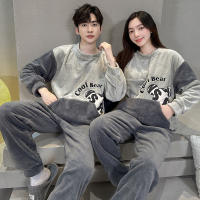 Conjunto de pijama de felpa de franela cálida para hombre y mujer, ropa de dormir de manga larga con cuello redondo, dibujos animados dulces, 32 estilos, Invierno - details 2