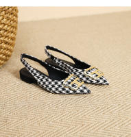 Zapatos a cuadros de tacón bajo con hebilla de metal poco profundos estilo francés nuevo para mujer - details 27