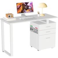 Escritorio Moderno de Madera y Acero 3 Cajones, Porta Ordenador, Diseño de Mesa de Trabajo, 120 x 50 x 75 cm, Decoración para Casa y Oficina - details 26