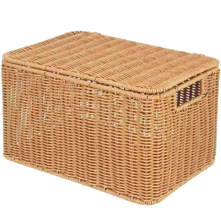 Cestas de almacenamiento tejidas con tapa para ropa con tapa, ropa receptora, Cubo de juguete decorativo - 1