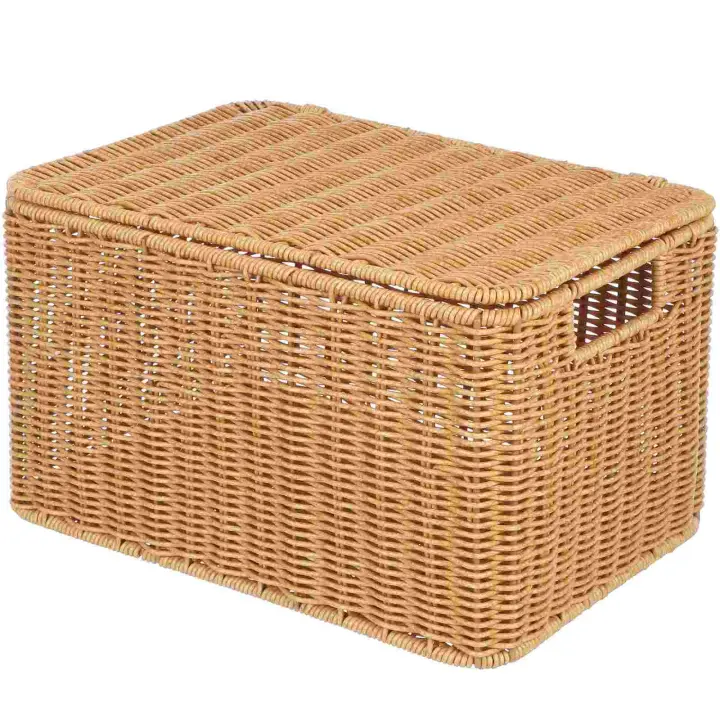 Cestas de almacenamiento tejidas con tapa para ropa con tapa, ropa receptora, Cubo de juguete decorativo - 1