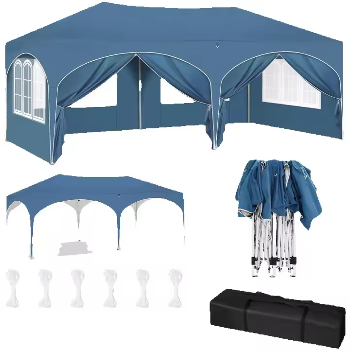 Carpa Gazebo 3x6m 6 Paredes Laterales Resistente al Agua Protección UV 50+ Altura Ajustable Azul - 1