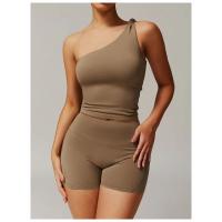 Top de Hombro Corto Deportivo de Moda para Mujeres Ropa Deportiva Elástica con Cuello Redondo - details 5