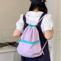 Mochilas con cordón de estilo coreano, diseño de nicho de Color en contraste, bolso de nailon suave ligero, bolso de hombro de gran capacidad de Color sólido - details 5