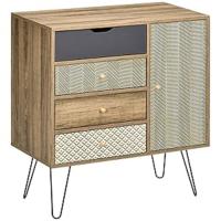 Mueble de TV con estantes de almacenamiento, 4 cajones y patas de metal, mesa para TV de salón para televisores de hasta 50 pulgadas para dormitorio, 120x39x64 cm, marrón - details 6