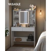 Tocador con Luces LED con Brillo Ajustable, Mesa de Maquillaje con Espejo, Espacioso, Estantes Ajustables, 2 Cajones, Mesa de Maquillaje, Blanco Nube - details 8