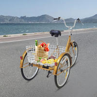 Bicicleta de 24 pulgadas para adultos triciclo 6 velocidades 3 ruedas con cesta de almacenamiento y luz en colores negro/oro/plata - details 3