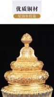 Caja de cobre puro de Nepal, plataforma budista tántrica tibetana dorada y plateada, adorno de olla de grano, tesoro de Buda - details 2