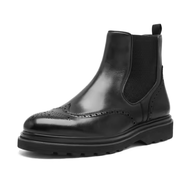 Botas de moda Chelsea hechas a mano para hombre, zapatos de vestir de cuero, estilo británico de cabeza redonda, Otoño/Invierno - 1