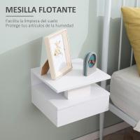 Set 2 Mesitas Noche Flotantes 1 Cajón y Estante Abierto Diseño Morno Montado en la Pared 35x32x225 cm Blanco - details 4