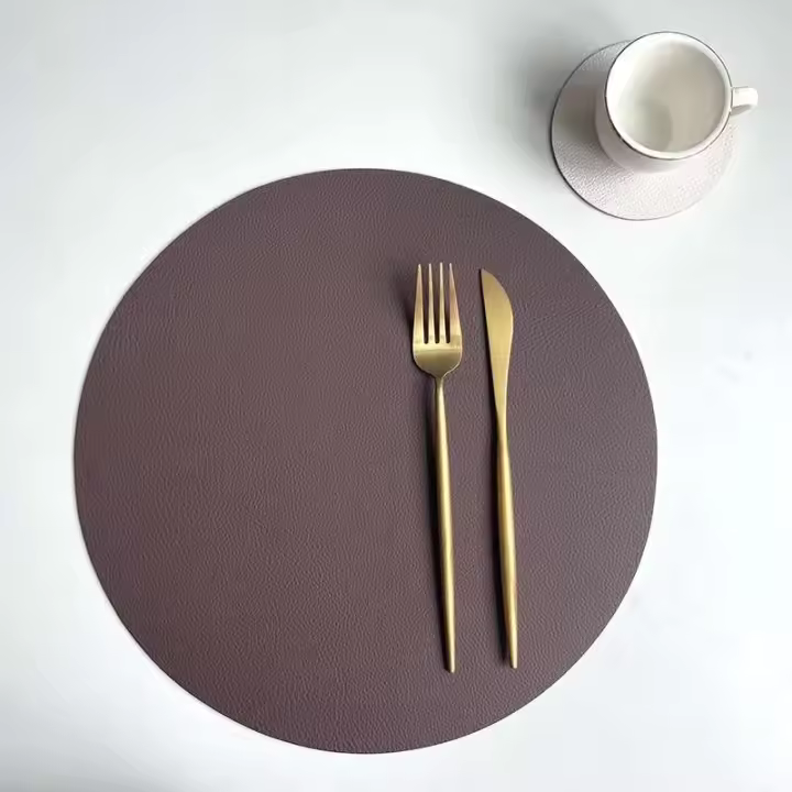 Posavasos circular de cuero PU individual, almohadilla aislante, mantel individual impermeable de doble cara para cocina y autoservicio - 1