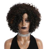 Pelucas sintéticas cortas y rizadas de moda, negras, con flequillo, cabello afro rizado, natural, de 12 pulgadas, para mujer, estilo bob. - details 16