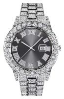 Reloj de hombre estilo hip-hop con esfera grande, calendario y diamantes. - details 10