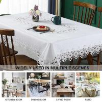Battilo Ence mesa de comedor rectangular floral blanco bordado mantel impermeable, boda, fiesta, hogar - details 2