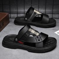 Sandalias de los hombres de la primera capa de cuero de vaca, zapatos de playa de suela suave, cojín de látex de los hombres de verano, nuevas dos zapatillas de desgaste, sandalias al aire libre - details 13