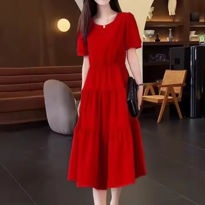 Vestido informal de moda para mujer, novedad de verano, estilo coreano, versión adelgazante de cintura, oculta el Abdomen, longitud media - 1