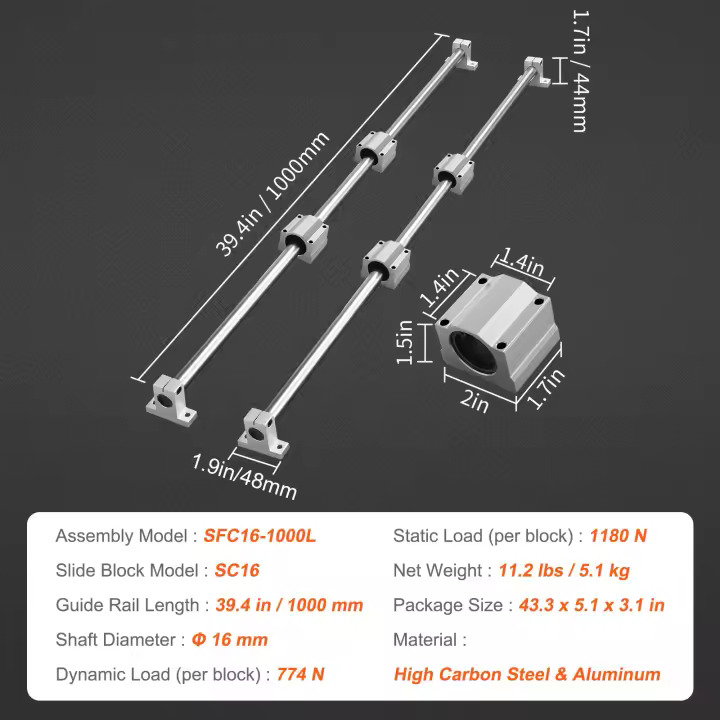 SucceBuy Juego de rieles de guía lineal, rieles, bloques deslizantes, soportes de rieles de 4 piezas, kit lineal para máquinas automatizadas CNC - 1