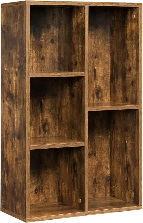 Estantería con 5 Compartimentos, Mueble de Almacenamiento para Libros, tabique Separador, Expositor, para salón, Dormitorio, Oficina, 24 x 50 x 80 cm, marrón rústico LBC025X01 - 1