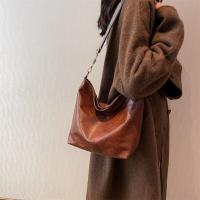 Bolso de hombro Vintage para mujer, bandolera de cuero PU de Color sólido, sencillo, con correa ancha, para ir de compras - details 4