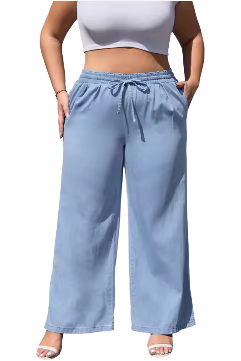 Elrachen Jeans informales de talla grande con pierna ancha y cintura alta para mujer, Beau Blue, tallas 1X-4X - 1