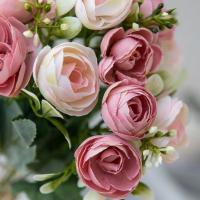 Rosa de seda de 15 cabezas, capullo de té pequeño para decoración de Navidad, alféizar del hogar, accesorios de bonsái, Fondo de boda, pared de flores artificiales - details 4
