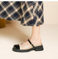 Zapatos Mary Jane con bloques de color, diseño de nicho de boca poco profunda, puntera vacía, pantuflas de tacón grueso - details 9