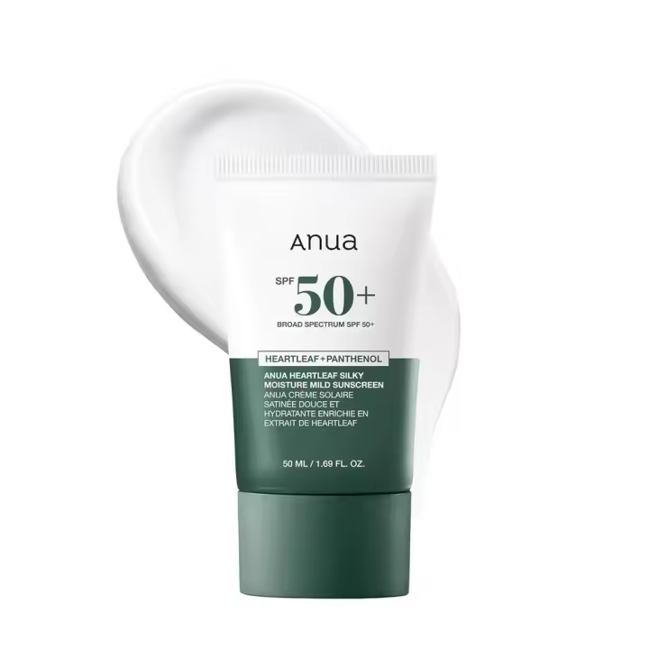 Anua Heartleaf Silky Moisture Mild Broad Spectrum SPF 50+ con fórmula hidratante, protector solar coreano ligero, natural - 1