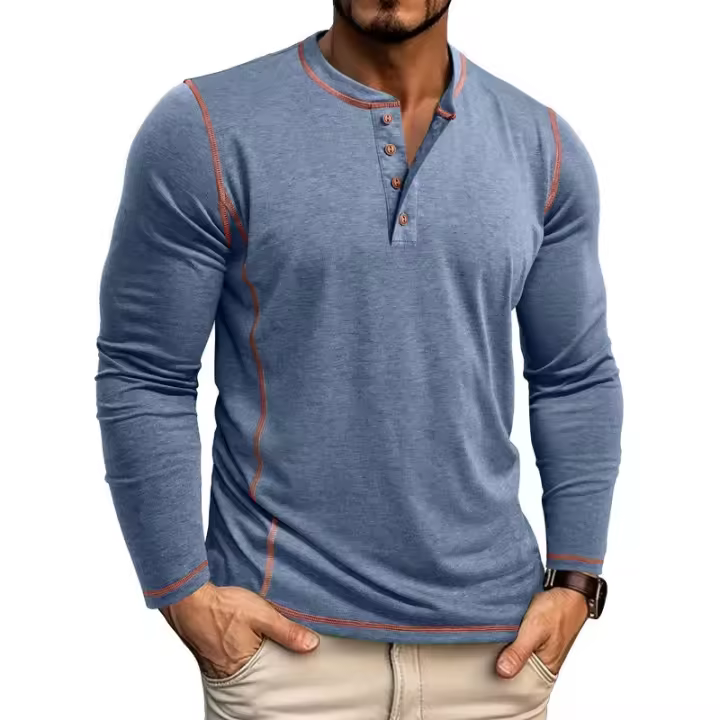 Sudadera de hombre Camiseta de manga larga de hombre Camisa Henley de hombre Top de cuatro botones - 1
