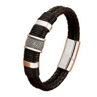 Pulseras envolventes de cuerda de cuero tejidas Vintage para hombres, brazaletes clásicos de acero inoxidable, pulseras Punk, joyería, regalos masculinos - details 0
