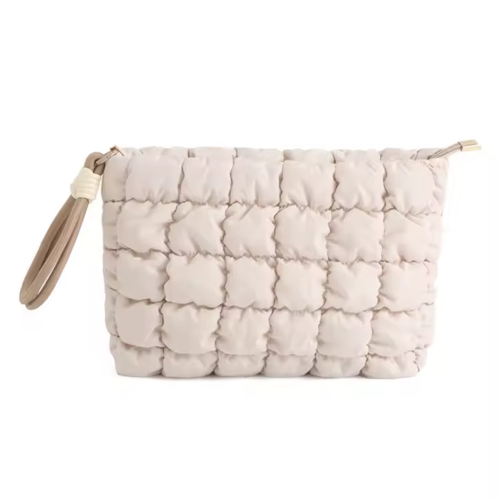 Bolsa de maquillaje hinchada de estilo coreano Simple con cremallera, bolso de nube de gran capacidad, bolsa de cosméticos suave de Color sólido para mujeres y niñas - 1