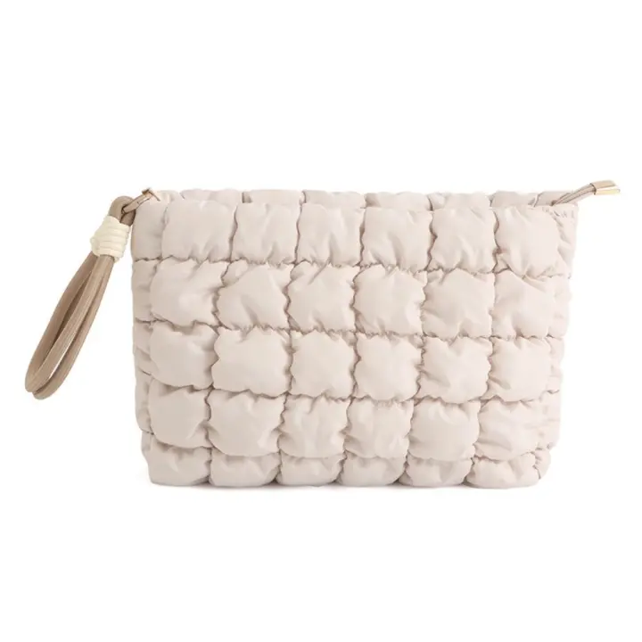 Bolsa de maquillaje hinchada de estilo coreano Simple con cremallera, bolso de nube de gran capacidad, bolsa de cosméticos suave de Color sólido para mujeres y niñas - 1