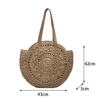 Bolso redondo de paja para mujer, bolsa de hombro de gran capacidad, tejido hueco, informal, ideal para ir de compras - details 17
