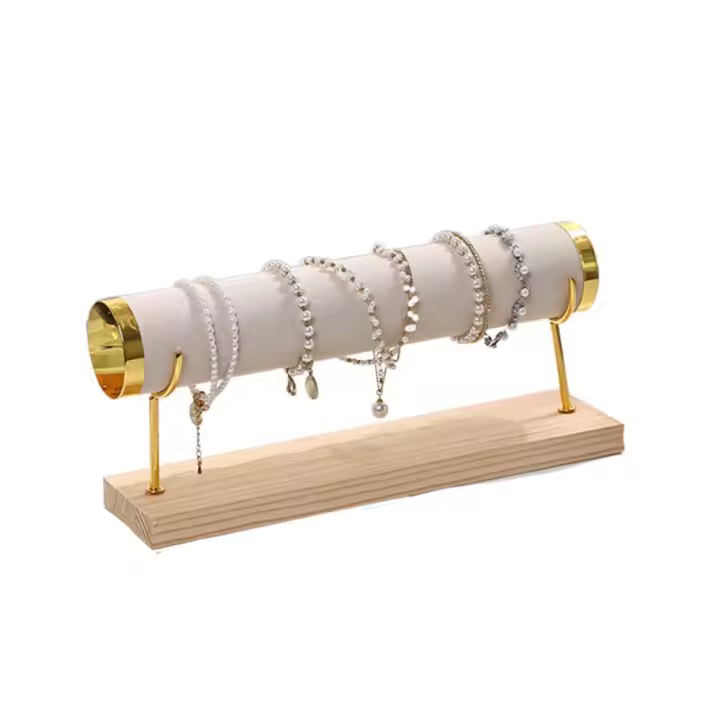 Estante de almacenamiento de Metal, Base de madera multicapa, soporte organizador de pulsera, soporte para presentación de joyería de terciopelo desmontable para el hogar - 1
