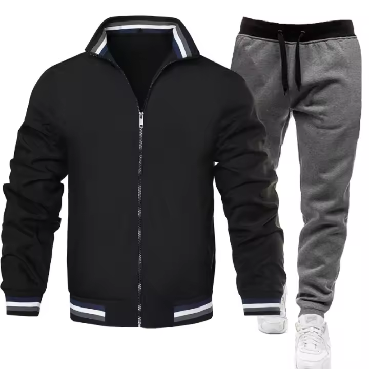 Chaqueta informal de tendencia para hombre, de dos piezas traje deportivo, primavera y otoño, Color sólido - 1