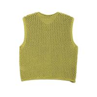 Chaleco de punto con cuello redondo para mujer, cárdigan elegante sin mangas con bolsillo y botones, color verde, moda de otoño - details 2
