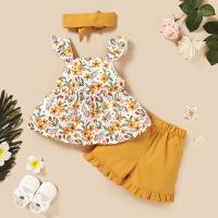 Conjunto de tesoro femenino, nuevo top estampado sin mangas para niños de verano + conjunto de diadema con pantalón corto de encaje de color sólido - details 13