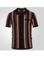 Verano de los hombres cárdigan de punto camiseta de manga corta solapa rayas casual polo camisa de los hombres. - details 1