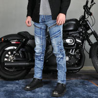 Jeans para montar en motocicleta, pantalones retro casuales a prueba de caídas, pantalones elásticos lavados resistentes al desgarro de la locomotora de Kevlar - details 6