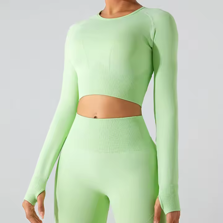 Nueva camiseta deportiva sin costuras de manga larga para mujer, Top de Yoga de secado rápido, ropa ajustada para correr y Fitness - 1