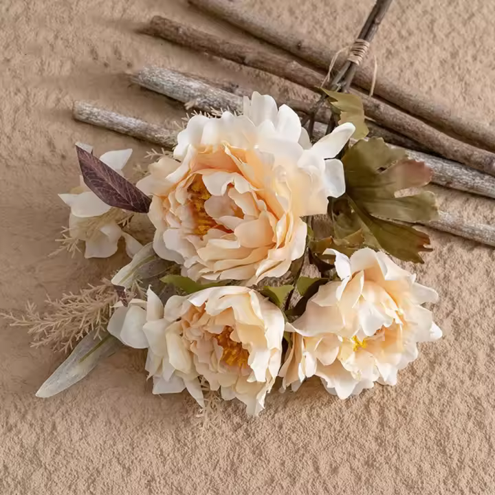 Ramo de flores de peonía artificiales de tacto Real, peonía de simulación hecha a mano de lujo, ramas de peonía de seda realistas elegantes, Día del Maestro - 1