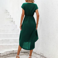 Vestido A-line Midi Verde Vintage Estilo Casual con Volantes y Mangas Cortas - details 2