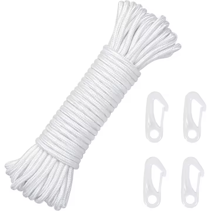 Cuerda de Vela de Nylon Braçado Blanco 15m, 4 Ganchos, Adecuado para Navegación, Jardín, Camping - 1
