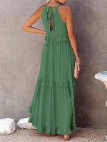 2025-Vestido largo de fiesta con volantes para mujer, traje Sexy sin mangas, ropa de baile, línea A, bohemio, vacaciones - details 4