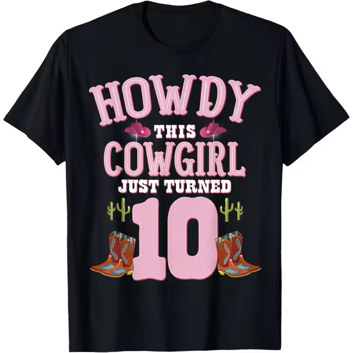 Camiseta de cumpleaños con temática occidental para hombre, camiseta de 10. ° cumpleaños para niñas, vaquera, Howdy - 1