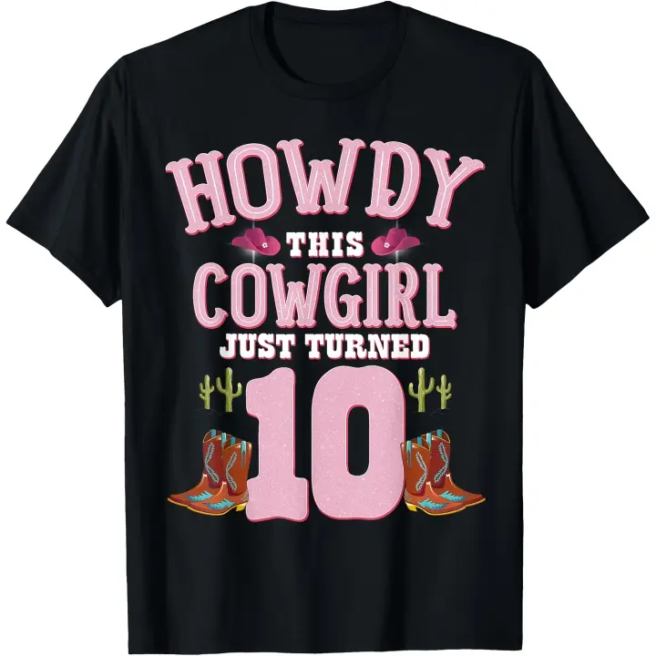 Camiseta de cumpleaños con temática occidental para hombre, camiseta de 10. ° cumpleaños para niñas, vaquera, Howdy - 1
