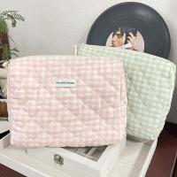 Bolsa de Cosméticos de Algodón Retenido Gran Capacidad Diseño a Cuadros Rosa y Verde - details 1