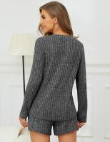 Conjunto de punto a rayas cepilladas de dos piezas para mujer, manga larga, color sólido, informal, otoño e invierno, 2024 - details 4